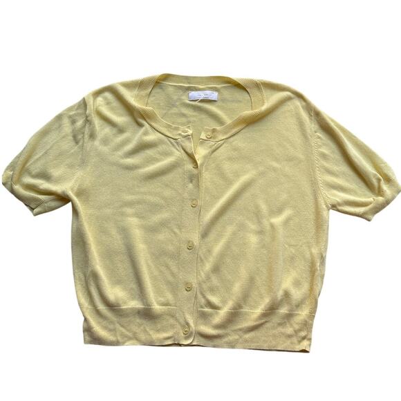 Oak + Fort Yellow Cropped Cardigan Knit Sweater Medium - Picture 1 of 4